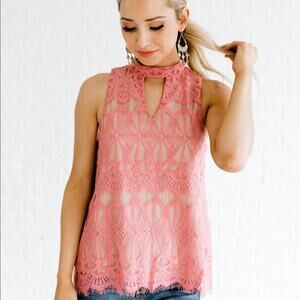 Love Fire Pink Eyelash Lace Blouse S